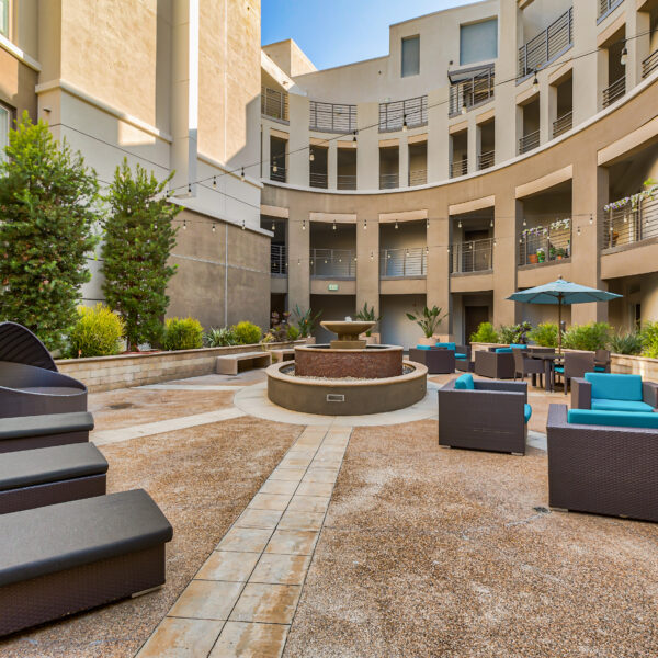 Courtyard with lounges, day beds and seating
